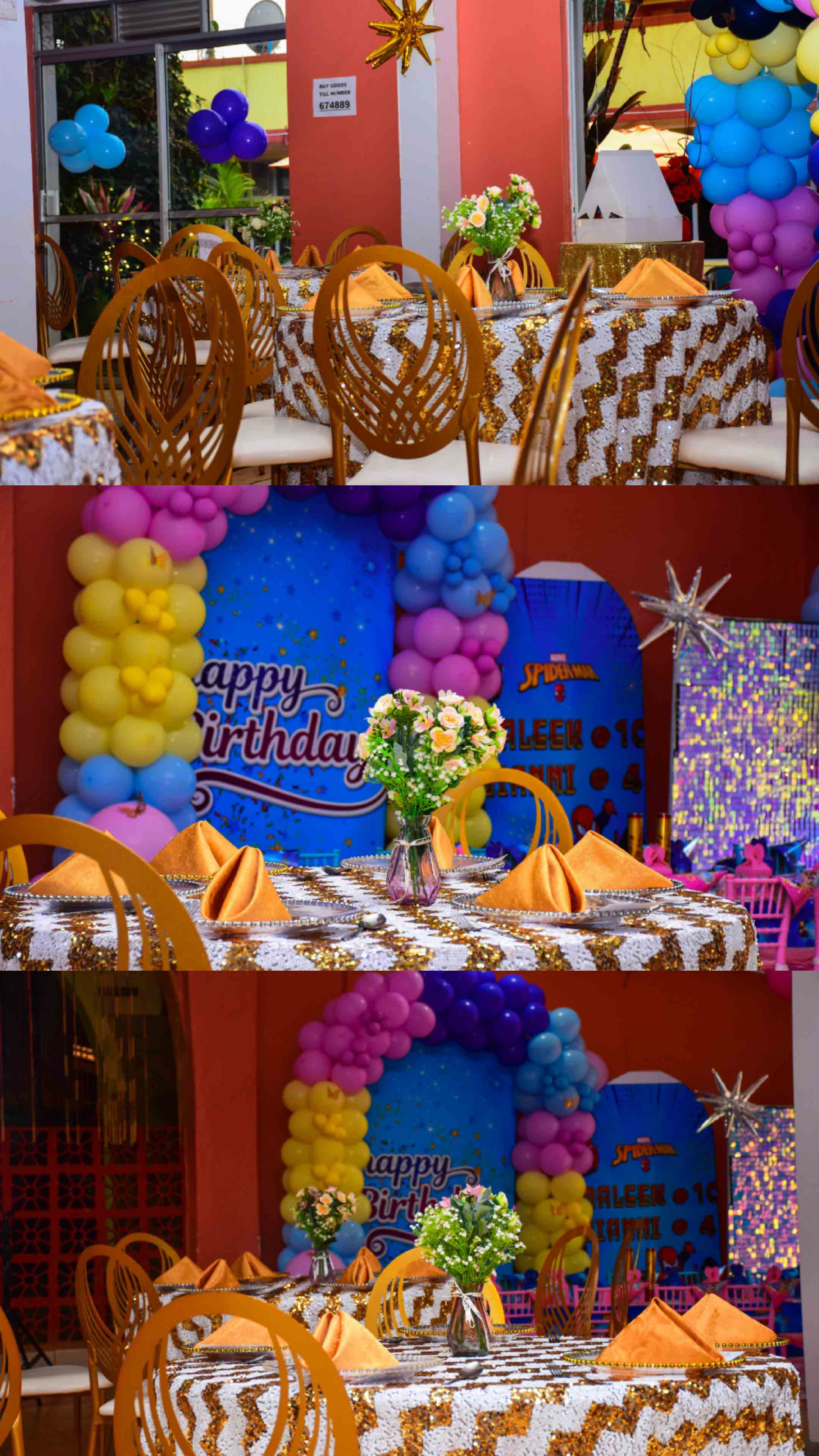 Birthday party decorations and balloon setup